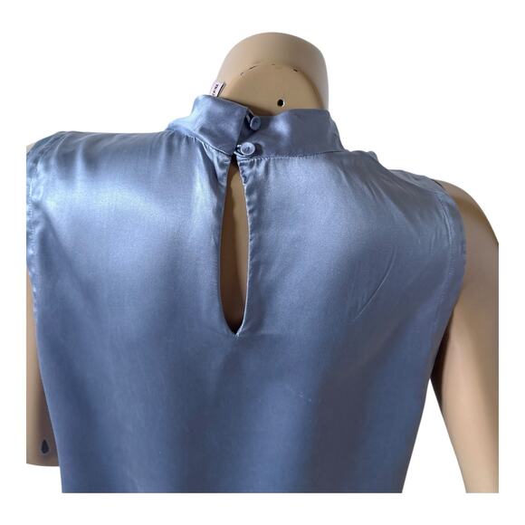 Tailored REBECCA TAYLOR Womens Size 8 Blue 100% Silk Sleeveless Tie Neck Shirt - Picture 6 of 8
